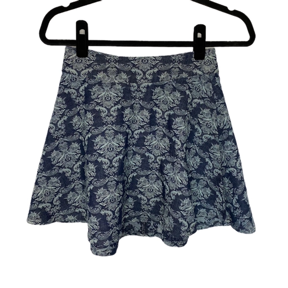 Denim Stretch Circle Skirt Damask print skirt Fifty Street (Small)